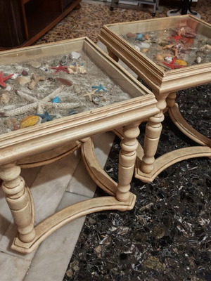 Handmade wooden coffee tables with display case refurbished