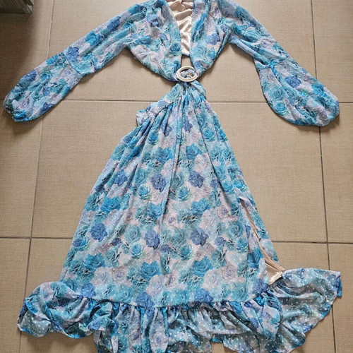 Boho dress Iraida like new, floral cut out, blue