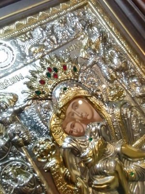 Μεγάλη εικόνα Παναγία Άξιον Εστί Αγίου Όρους με ασήμι 925 καινούργια