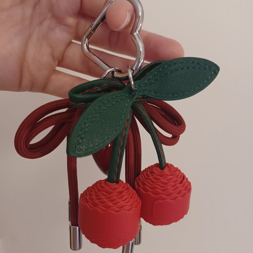 Eco-leather Cherry & Heart keychain with detachable elements