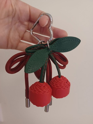 Eco-leather Cherry & Heart keychain with detachable elements