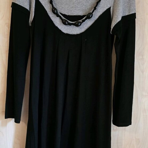 Long-sleeve mini dress black/grey with decorative beads