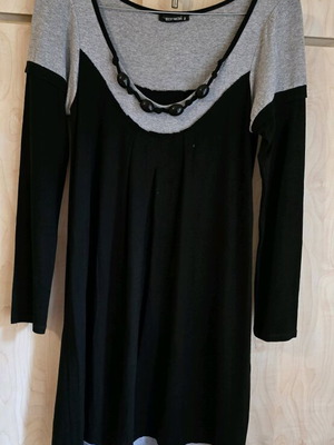 Long-sleeve mini dress black/grey with decorative beads