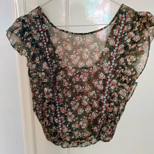 Zara crop top like new, ruffled sleeves, semi-transparent material