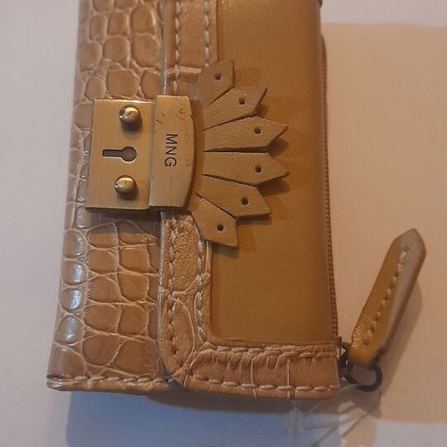 Mango beige key wallet with coin pocket and bronze details
