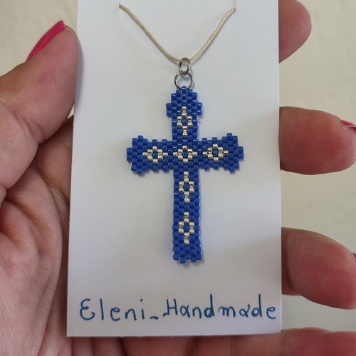 Cross with Delica Miyuki beads handmade, multicolor