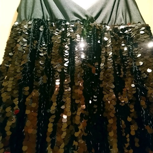 Veloudakis evening dress like new, black with gold sequins, size L