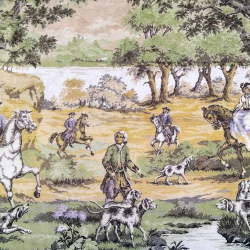 Vintage Velvet Wall Band Tapestry like new, aristocratic hunting scene