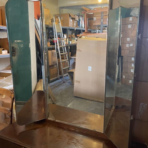 Vintage dressing table with triple mirror used, solid wood