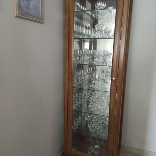 Living room furniture like new solid wood table, buffet and glass cabinet