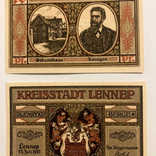 Collectible folder with 7 Notgeld banknotes Lennep 1921 new