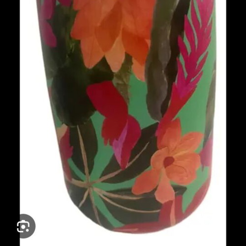 Thermos for coffee used, tropical colors