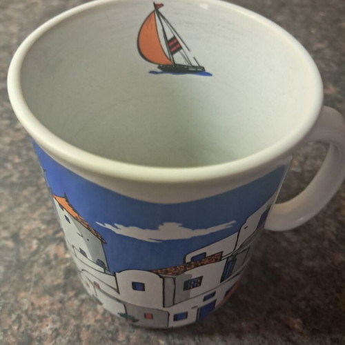 Ceramic mug souvenir from Mykonos Aegean art like new