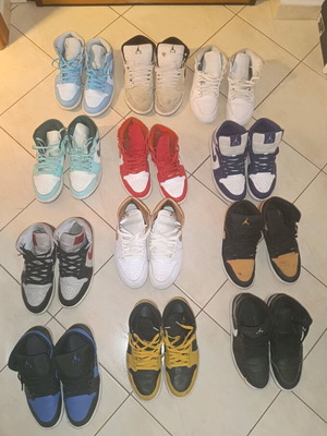 Jordan 1 Mid used size 43 sneakers, set of 12 pairs with boxes