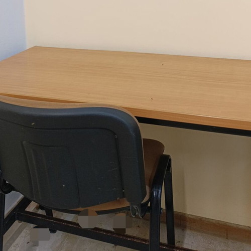 Work surface with chair like new, metal frame, brown seat