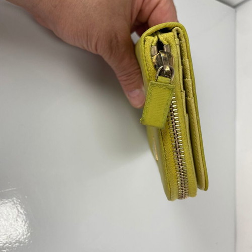 Prada canvas wallet used, yellow, leather interior