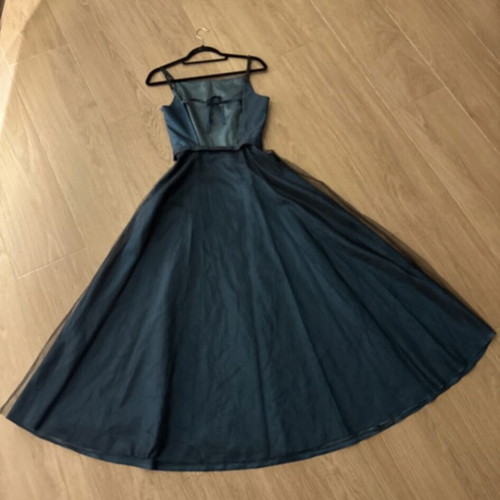 Vera Mont Long Teal Backless Dress with Black Tulle Skirt like new