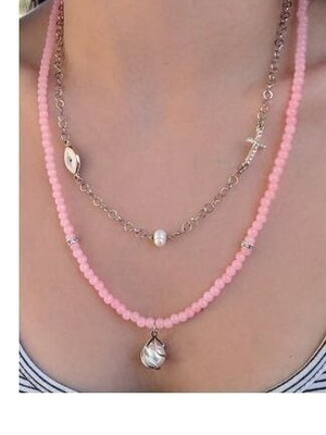 Handmade set of 2 necklaces with beads, zircon and stainless steel chain, new