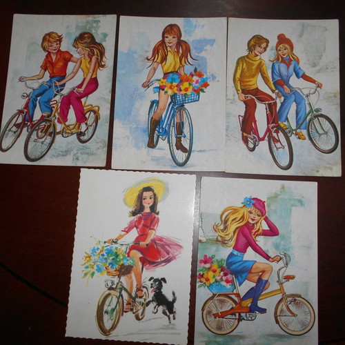 Transport means bicycle used cards, set of 5 pieces