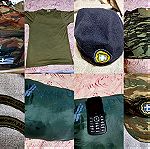  Σετ στρατιωτικός σάκος,σακ βουαγιαζ, μπλούζες παραλλαγής και στρατιωτικά καπέλα
