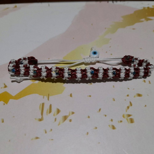 Handmade macrame Martaki bracelet made to order, white and red