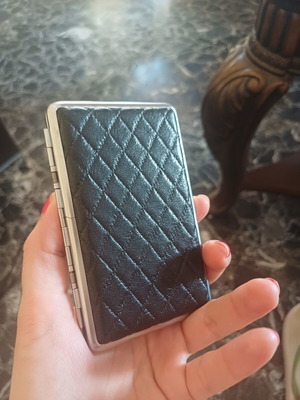 Status Collection metal cigarette case, black quilted leatherette