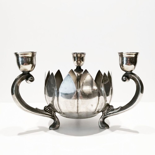 Vintage three-arm candle holder used, silver-plated