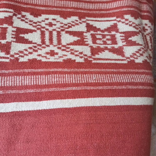 Handmade woven wool blanket loom used, antique
