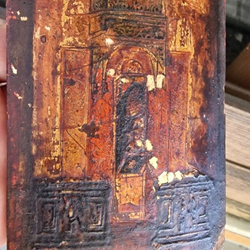 Handmade portable wooden religious icon used, 14x10 cm