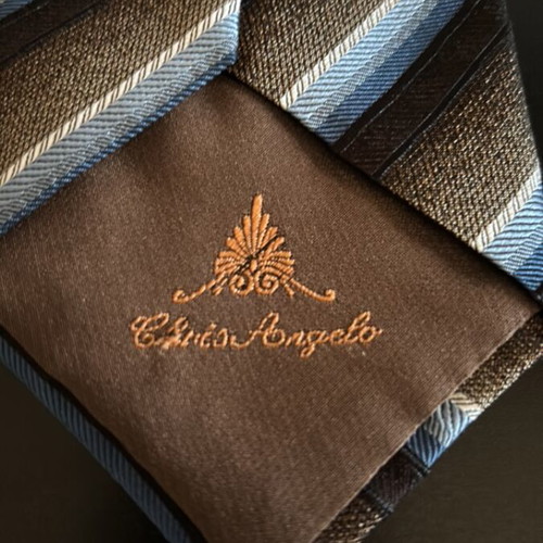 Chris Angelo men's tie 100% silk like new, blue and brown