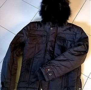 ΚΑΙΝΟΥΡΓΙΟ Μαύρο μπουφάν UNISEX (biker's jacket) με γούνινη κουκούλα (Sz S/L) La Stagione