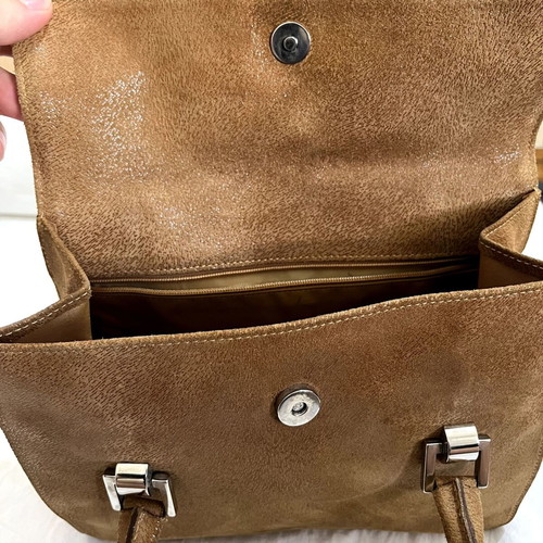 Longchamp Paris Vintage Suede Shoulder Bag used, camel brown leather