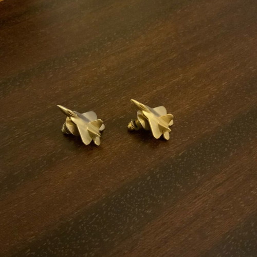 Fighter Jet gold-plated pins set of 2, new