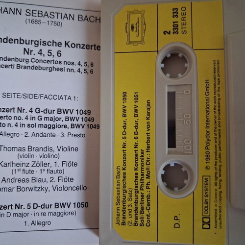 Johann Sebastian Bach Brandenburg Concertos 4, 5, 6 cassette tape like new, classical
