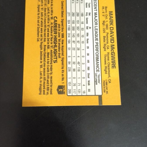 1989 Donruss Mark McGwire baseball card like new
