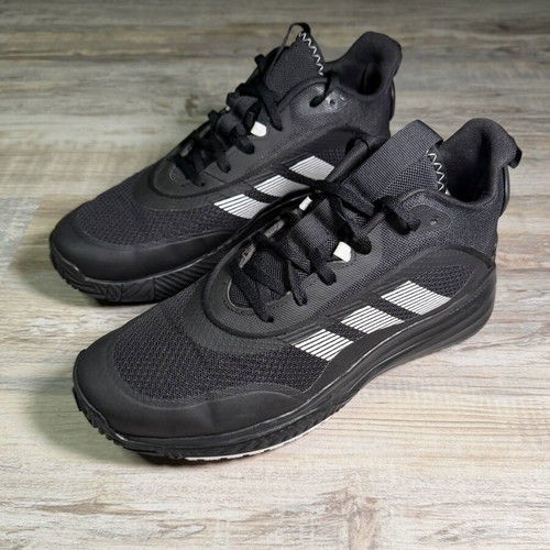 Adidas athletic shoes black mesh with white three stripes, men's size 10 US