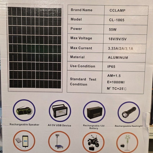 Solar panel 55W with USB Type C and 12V outputs, new