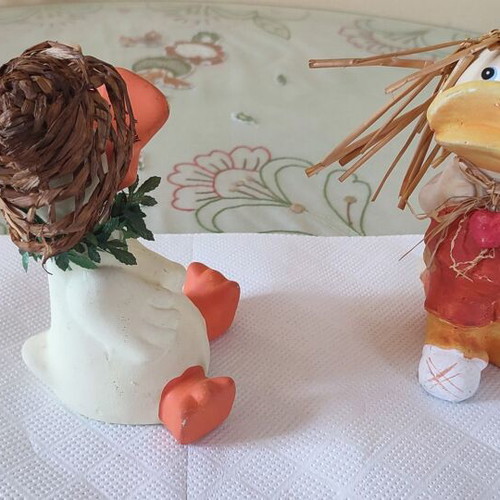 Vintage handmade decorative clay duck set, 15cm