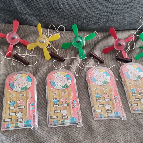 Vintage Fortune Wheel pinball toys collection 80s, 6 pieces with helicopters and extras