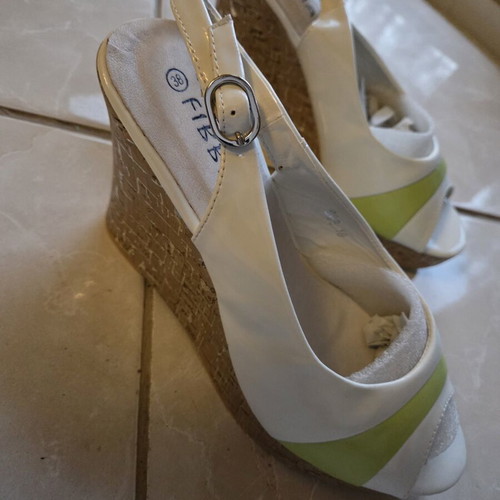 Platform sandals white with green patent leather and leather insole new