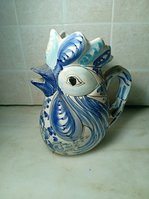 Ceramic handmade rooster-shaped jug like new