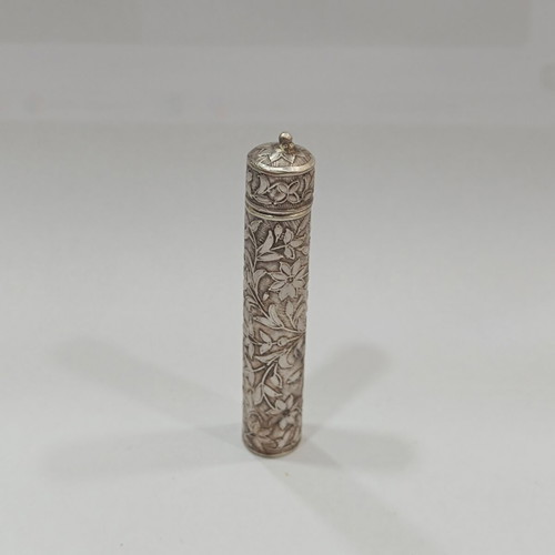 Antique silver 800 needle case with embossed floral decoration