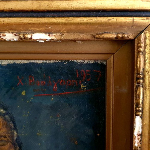 Antique oil painting with gold leaf new, 1957