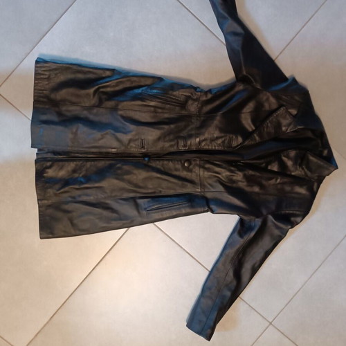 Leather jacket lightly used, black, knee-length