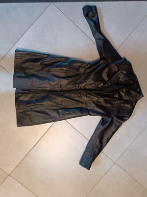 Leather jacket lightly used, black, knee-length