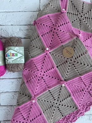 Baby blanket handmade, hypoallergenic cotton yarn with flowers and beads