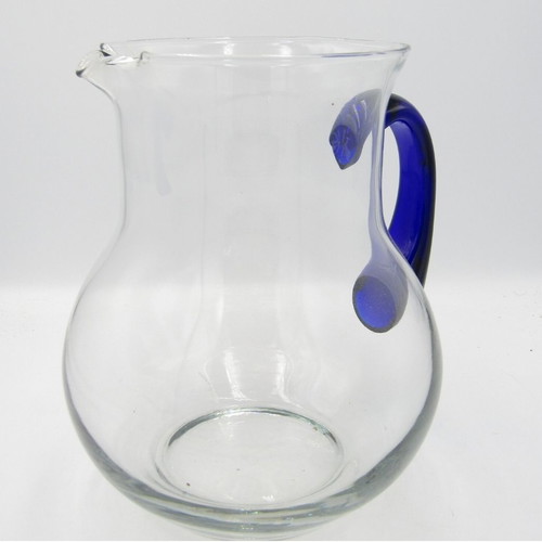 Vintage crystal pitcher with handmade cobalt blue handle, like new