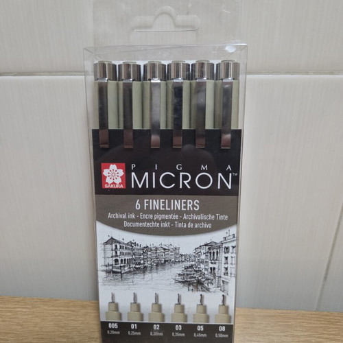 Sakura Pigma Micron Fineliner Set of 6, new, archival quality