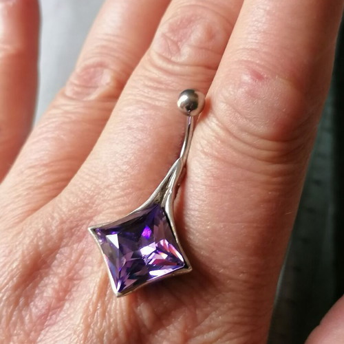 Navel piercing new with purple princess cut zircon, 925 silver
