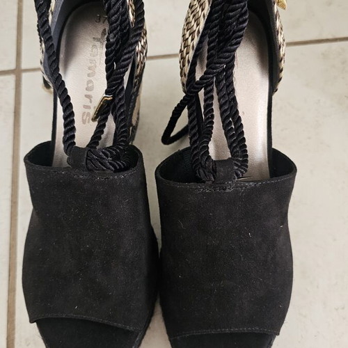 Tamaris platform sandals new, size 37, black and beige